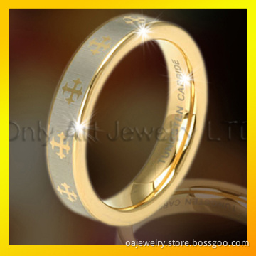 18k Gold Plating Tungsten Ring with Engravings Fashion Jewelry